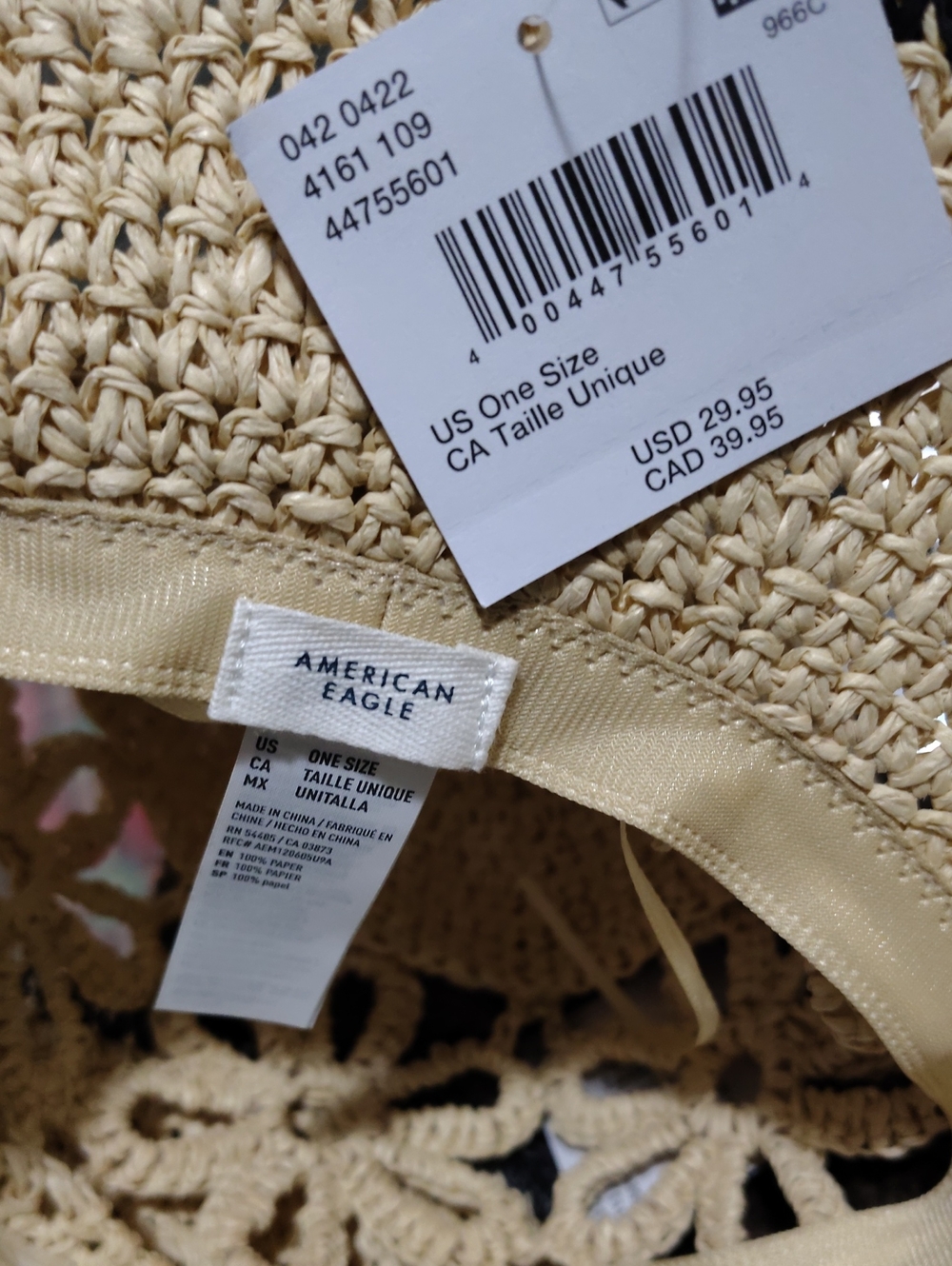NEW! American Eagle Raffia Flower Crochet Bucket Hat – Natural - Picture 7 of 8